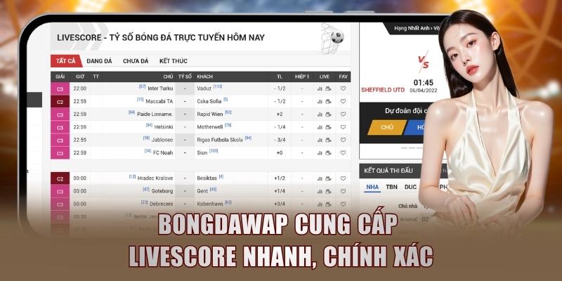 Bongdawap cung cấp Livescore nhanh, chính xác