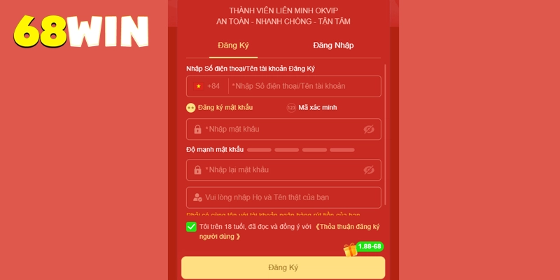 Hướng dẫn đăng ký 68Win với các bước rõ ràng dành cho người mới